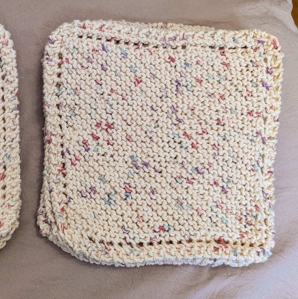 NWNT Handmade Cotton Cream Knit Dishcloth with Multicolor Speckles